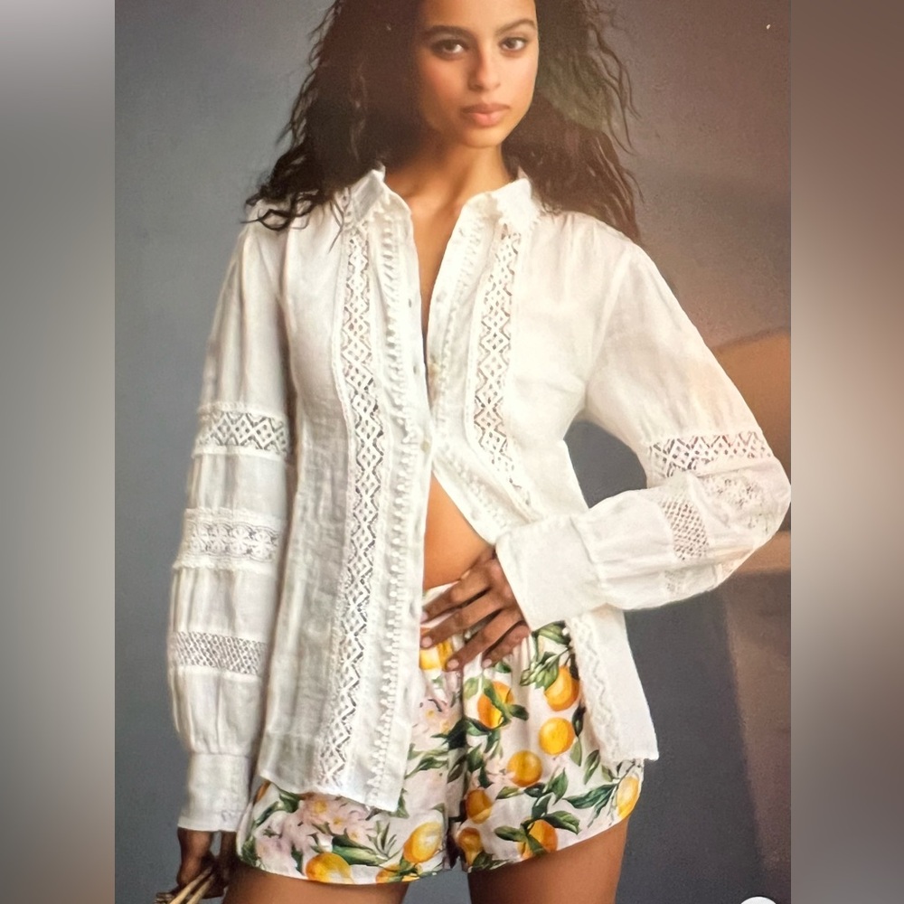 NWOT Anthropologie White Eyelet Shirt XXS